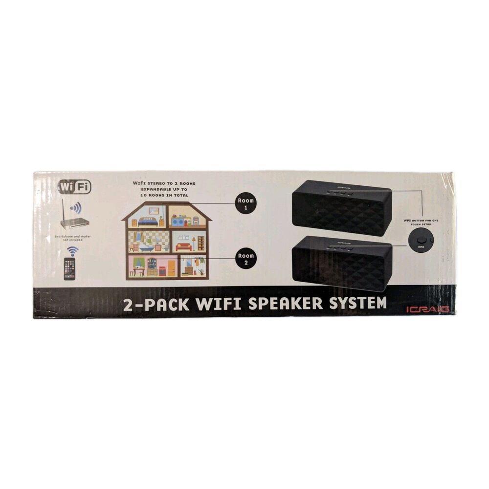 2-Pack iCraig Wi-Fi Speaker System - for Instant Wireless Audio - Black